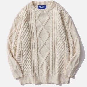 Aelfric Eden Cream Crew Neck Cable Knit Sweater- perfect for Christmas